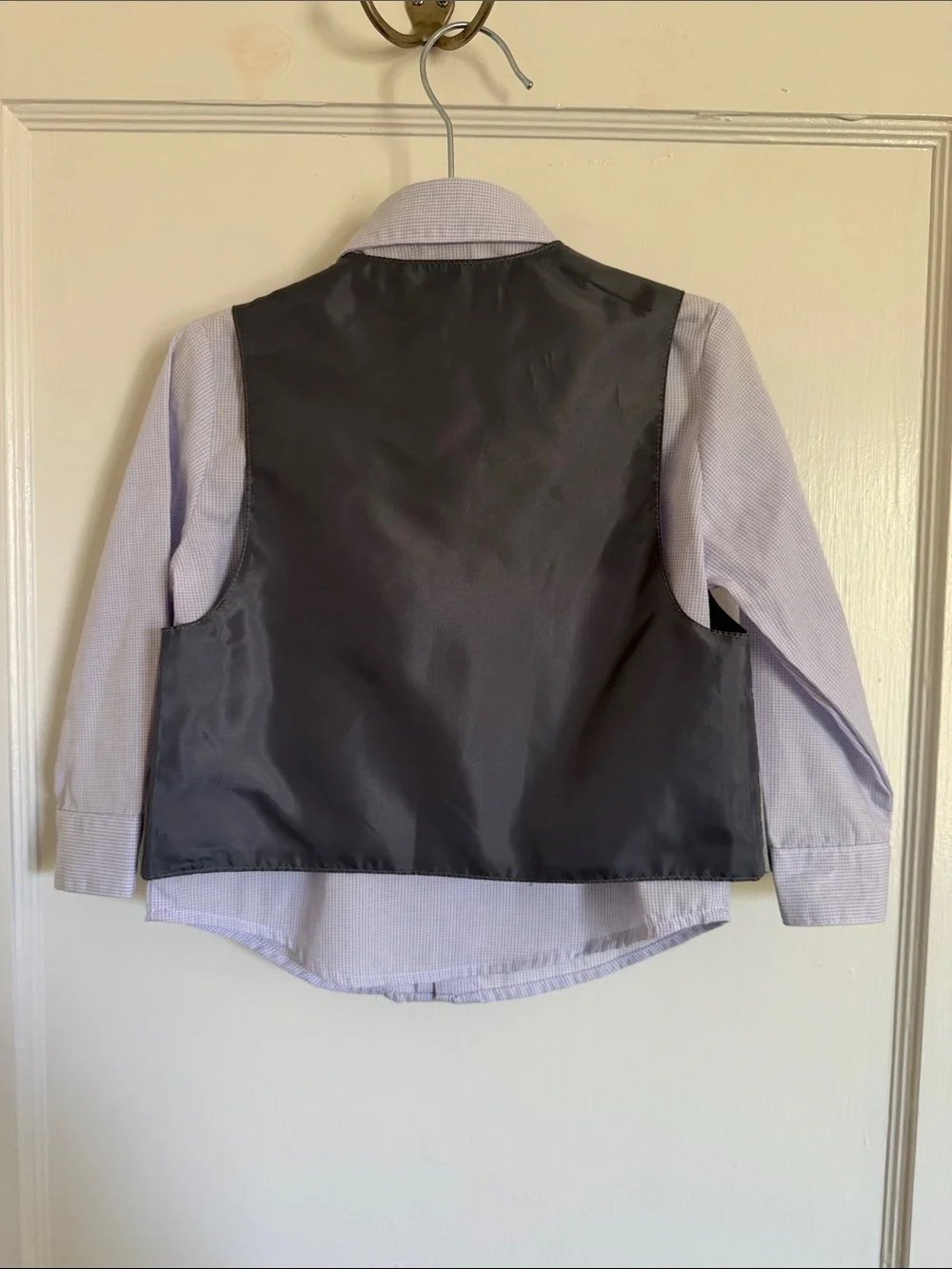 Dockers 24M Boys Gray Suit Vest Set with Plaid Tie and Pocket Square